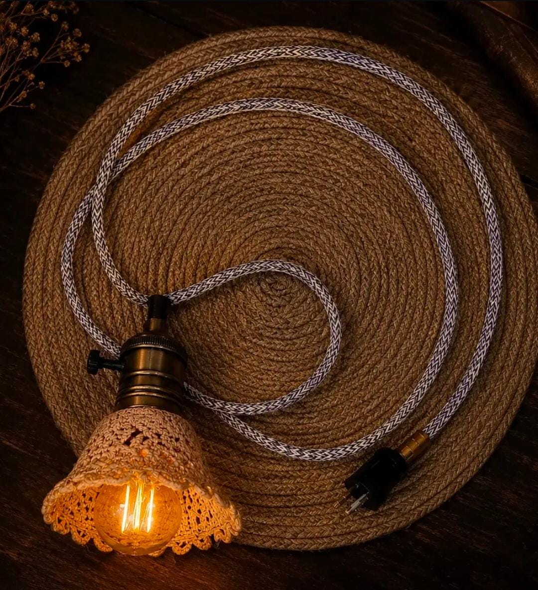 Customized Lamp with handcrafted rope detailing by Cord Craft House